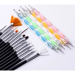 Ecoform 20 Parça Nail Art Tırnak Süsleme Desen Fırçası ve Dot Kalem Seti Siyah Renk