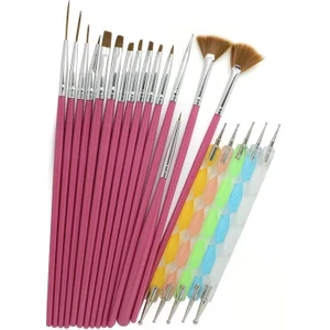 Ecoform 20 Parça Nail Art Tırnak Süsleme Desen Fırçası ve Dot Kalem Seti Gül Kırmızı Renk