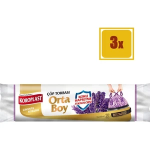 20' li Lavanta Kokulu Büzgülü Orta Boy Çöp Torbası 3'lü Set