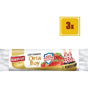 Çilek Kokulu Büzgülü Orta Boy Çöp Torbası 3'lü Set