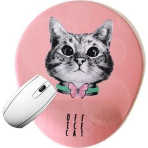 Office Küp Bilek Destekli Mouse Pad Pembe Meraklı Kedi