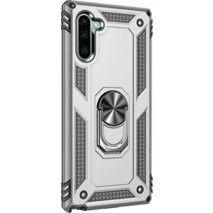 Samsung Galaxy Note 10 Kılıf Military Ring Holder Gümüş