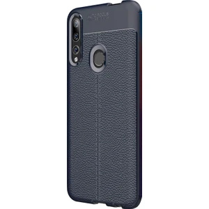 Huawei Y9 Prime 2019 Kılıf Deri Dokulu Silikon Lacivert