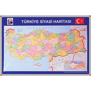 401 70X100 Türkiye Siyasi Haritası (Alüminyum Çerçeve)