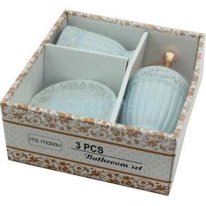 3 Parça Seramik Banyo Seti Antik Mavi