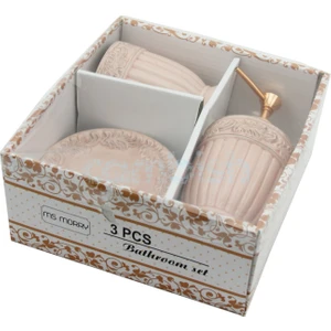 3 Parça Seramik Banyo Seti Antik Pembe