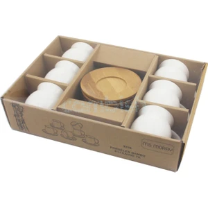 Ms Morry 6'lı Bambu Tabaklı Porselen Kahve Fincan Takımı - Bombe