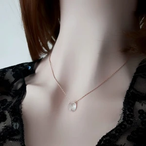 Rams Gümüş Şeffaf Kristal Damla Kolye _rose