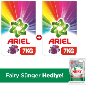 Toz Çamaşır Deterjanı Mor Çiçekler 7 kg +7 kg + Fairy Platinum Sünger Hediye