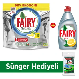 Platinum 115 Yıkama + Fairy Platinum 650 ml Sıvı + Sünger