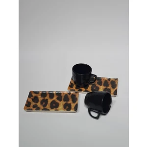 Iki Kisilik Leopar Desen Kahve Fincan Takimi 4 Parça