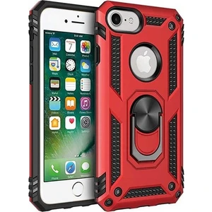 Tekno Grup Apple iPhone 8 Kılıf Yüzüklü Standlı Ultra Korumalı Manyetik Vega Kapak-Kırmızı