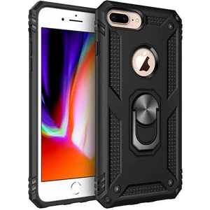 Tekno Grup Apple iPhone 8 Plus Kılıf Yüzüklü Standlı Ultra Korumalı Manyetik Vega Kapak-Siyah