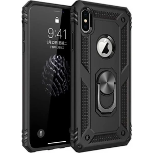 Tekno Grup Apple iPhone XS Kılıf Yüzüklü Standlı Ultra Korumalı Manyetik Vega Kapak-Siyah