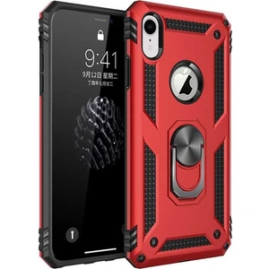 Tekno Grup Apple iPhone XR Kılıf Yüzüklü Standlı Ultra Korumalı Manyetik Vega Kapak-Kırmızı