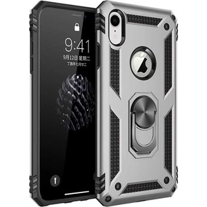 Tekno Grup Apple iPhone XR Kılıf Yüzüklü Standlı Ultra Korumalı Manyetik Vega Kapak-Gümüş