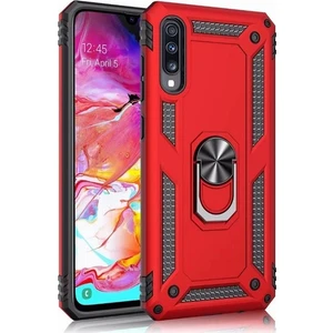 Tekno Grup Samsung Galaxy A70 Kılıf Yüzüklü Standlı Ultra Korumalı Manyetik Vega Kapak-Kırmızı