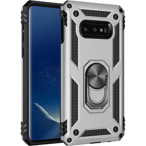 Tekno Grup Samsung Galaxy S10e Kılıf Yüzüklü Standlı Ultra Korumalı Manyetik Vega Kapak-Gümüş