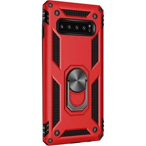 Tekno Grup Samsung Galaxy S10 Plus Kılıf Yüzüklü Standlı Ultra Korumalı Manyetik Vega Kapak-Kırmızı