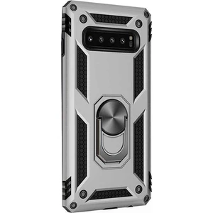 Tekno Grup Samsung Galaxy S10 Plus Kılıf Yüzüklü Standlı Ultra Korumalı Manyetik Vega Kapak-Gümüş