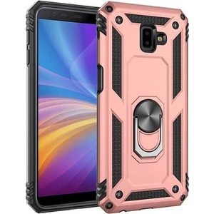 Tekno Grup Samsung Galaxy J4 Plus Kılıf Yüzüklü Standlı Ultra Korumalı Manyetik Vega Kapak-Rose