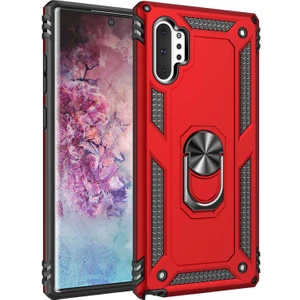 Tekno Grup Samsung Galaxy Note 10 Plus Kılıf Yüzüklü Standlı Ultra Korumalı Manyetik Vega Kapak-Kırmızı