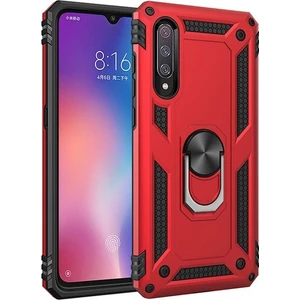Tekno Grup Xiaomi Mi 9 Kılıf Yüzüklü Standlı Ultra Korumalı Manyetik Vega Kapak-Kırmızı