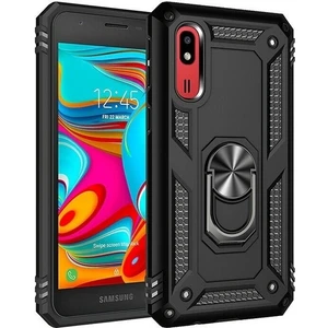 Tekno Grup Samsung Galaxy A2 Core Kılıf Yüzüklü Standlı Ultra Korumalı Manyetik Vega Kapak-Siyah + Cam Ekran Koruyucu