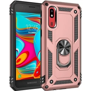 Tekno Grup Samsung Galaxy A2 Core Kılıf Yüzüklü Standlı Ultra Korumalı Manyetik Vega Kapak-Rose + Cam Ekran Koruyucu