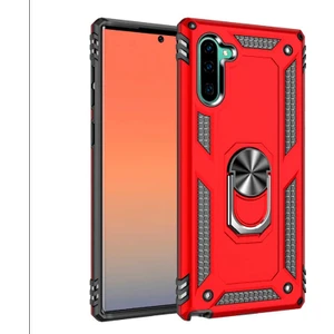 Tekno Grup Samsung Galaxy Note 10 Kılıf Yüzüklü Standlı Ultra Korumalı Manyetik Vega Kapak-Kırmızı + Tam Kaplayan Cam Ekran Koruyucu