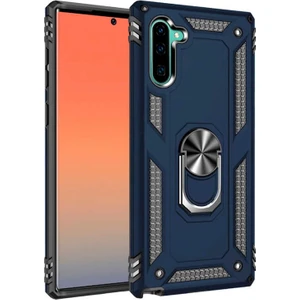 Tekno Grup Samsung Galaxy Note 10 Kılıf Yüzüklü Standlı Ultra Korumalı Manyetik Vega Kapak-Lacivert + Tam Kaplayan Cam Ekran Koruyucu
