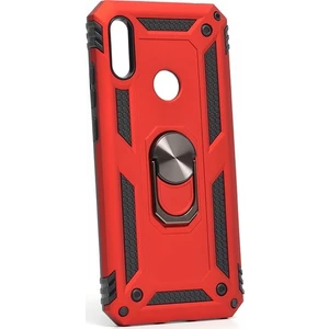 Tekno Grup Huawei Y6 2019 Kılıf Yüzüklü Standlı Ultra Korumalı Manyetik Vega Kapak-Kırmızı + Cam Ekran Koruyucu