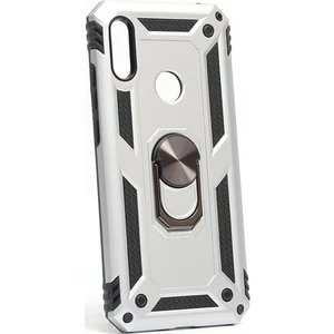 Tekno Grup Huawei Y6 2019 Kılıf Yüzüklü Standlı Ultra Korumalı Manyetik Vega Kapak-Gümüş + Cam Ekran Koruyucu