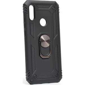 Tekno Grup Huawei Y6 2019 Kılıf Yüzüklü Standlı Ultra Korumalı Manyetik Vega Kapak-Siyah + Nano Ekran Koruyucu