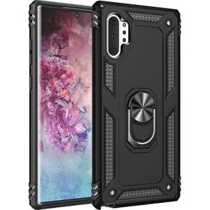 Tekno Grup Samsung Galaxy Note 10 Plus Kılıf Yüzüklü Standlı Ultra Korumalı Manyetik Vega Kapak-Siyah + Tam Kaplayan 6D Nano Ekran Koruyucu