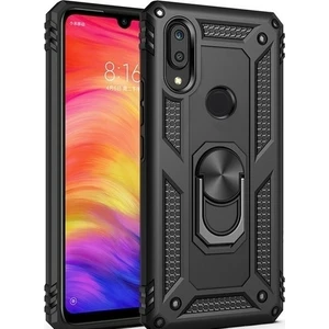 Tekno Grup Xiaomi Redmi Note 7 Kılıf Yüzüklü Standlı Ultra Korumalı Manyetik Vega Kapak-Siyah + Tam Kaplayan 6D Nano Ekran Koruyucu