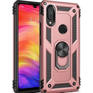 Tekno Grup Xiaomi Redmi Note 7 Kılıf Yüzüklü Standlı Ultra Korumalı Manyetik Vega Kapak-Rose + Tam Kaplayan 6D Nano Ekran Koruyucu