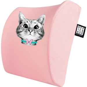 Office Küp Bel Yastığı Ofis Koltuk Minderi  Pembe Meraklı Kedi