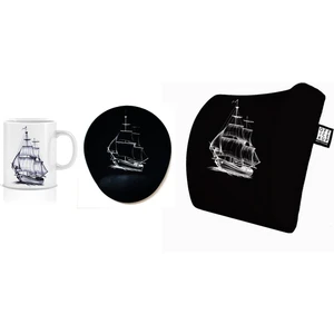Office Küp 3'lü Ofis Seti Bel Yastığı Kahve Bardağı Mouse Pad Siyah Gemi