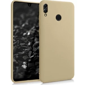 Tekno Grup Huawei Y7 2019 Kılıf Mat Premium Silikon Kılıf - Gold + Tam Kaplayan 6D Nano Ekran Koruyucu