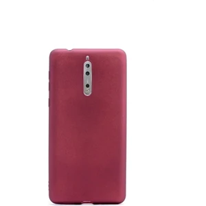 Tekno Grup Nokia 8 Mat Premium Silikon Kılıf - Bordo + Cam Ekran Koruyucu