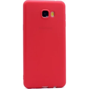 Tekno Grup Samsung Galaxy C7 Mat Premium Silikon Kılıf - Kırmızı + Cam Ekran Koruyucu
