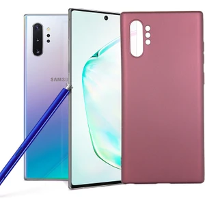 Case 4U Samsung Galaxy Note 10 Plus Kılıf Klasik Mat Renkli Yumuşak Premier Silikon Koyu Mor