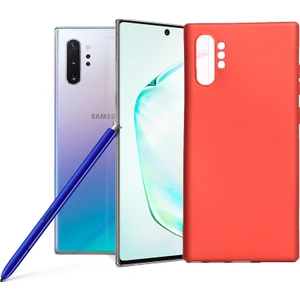 Case 4U Samsung Galaxy Note 10 Plus Kılıf Klasik Mat Renkli Yumuşak Premier Silikon Kırmızı