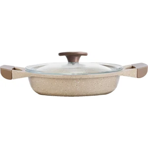 Alüminyum Döküm Granit 22 cm Kapaklı Sahan / Vizon