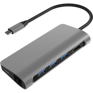 Type-C 8 in 1 Multiport Alüminyum Rj-45 Ethernet - 3 Port USB 3.0 Hub HDMI Dönüştürücü