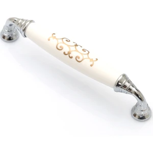 Porselen Görünümlü 128 mm Kulp Krom Örgü Dolap Çekmece Mobilya Kulpu