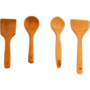 4'lü Ahşap Kaşık Spatula Kepçe Seti