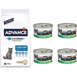 Sterilised Kısırlaştırılmış 1,5 kg Hindili Kedi Maması + Pro Plan Sterilised 4 Ad. Konserve Yaş Mama
