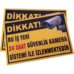 Umut Reklam Bu Iş Yeri 24 Saat Kamera İle İzlenmektedir Uyarı Levhası 30X20 Sarı Zemin (Sticker)